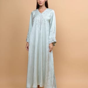Ikkxa Elegant Embroidery Crystals Beaded Jalabiya
