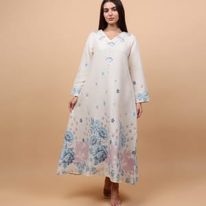 Ikkxa Classic Floral Linen Fabric Jalabiya