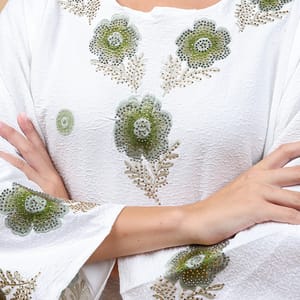 Ikkxa Floral Details Classic Linen Jalabiya IKKXA - Women's Jalabiyas 22