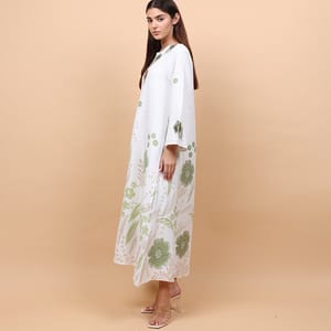 Ikkxa Floral Details Classic Linen Jalabiya IKKXA - Women's Jalabiyas 23