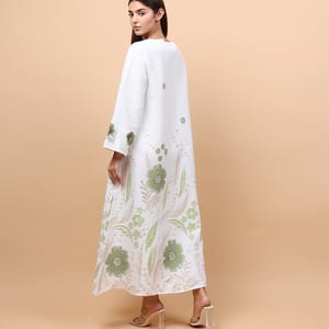 Ikkxa Floral Details Classic Linen Jalabiya IKKXA - Women's Jalabiyas 24