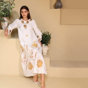 Ikkxa Floral Details Classic Linen Jalabiya IKKXA - Women's Jalabiyas 41
