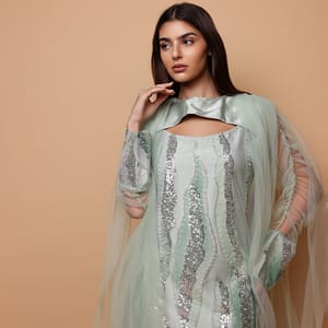 Ikkxa Noor Sequined Cape Sleeves Jalabiya IKKXA - Women's Jalabiyas 29