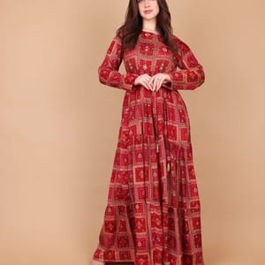 Ikkxa Soraya Ethnic Print Long Sleeves Tiered Maxi Dress IKKXA - Women's Maxi Dresses 36