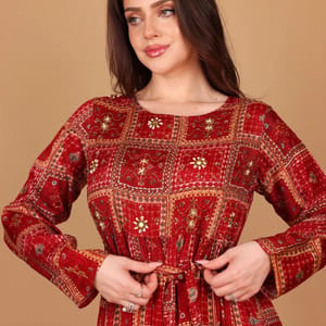 Ikkxa Soraya Ethnic Print Long Sleeves Tiered Maxi Dress IKKXA - Women's Maxi Dresses 38