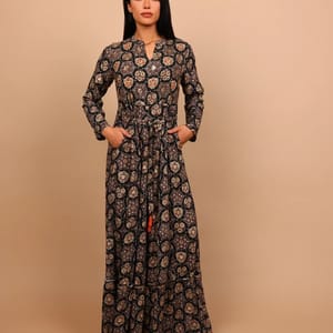 Ikkxa Nadia Mosaic Print Tiered Long Sleeves Maxi Dress