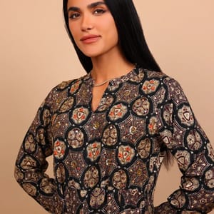 Ikkxa Nadia Mosaic Print Tiered Long Sleeves Maxi Dress IKKXA - Women's Maxi Dresses 37