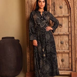 Ikkxa Samira Printed Embellished Detail Maxi Shirt Dress IKKXA - Women's Maxi Dresses 37