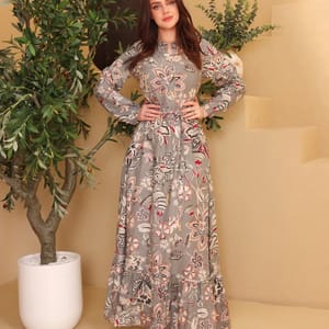 Ikkxa Rania Floral Embellished Belted Long Sleeves Maxi Dress IKKXA - Women's Maxi Dresses 29