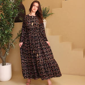 Ikkxa Zoya Ethnic Motif Print Tie-Up Neck Maxi Dress IKKXA - Women's Maxi Dresses 21