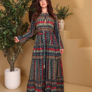 Ikkxa Mariam Printed Embellished Detail Tiered Maxi Dress IKKXA - Women's Maxi Dresses 61