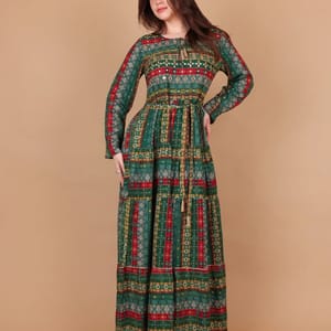 Ikkxa Mariam Printed Embellished Detail Tiered Maxi Dress