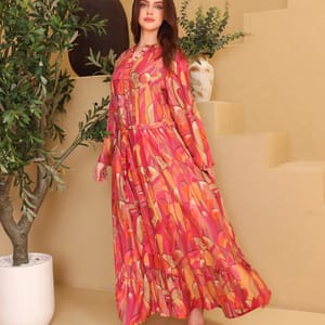 Ikkxa Hana Abstract Print Embellished Detail Bell Sleeves Maxi Dress IKKXA - Women's Maxi Dresses 37