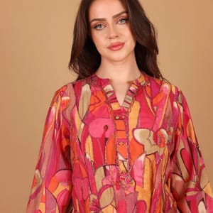 Ikkxa Hana Abstract Print Embellished Detail Bell Sleeves Maxi Dress IKKXA - Women's Maxi Dresses 38