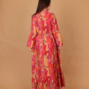 Ikkxa Hana Abstract Print Embellished Detail Bell Sleeves Maxi Dress IKKXA - Women's Maxi Dresses 39