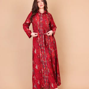 Ikkxa Noor Geometric Print Belted Collared Maxi Dress