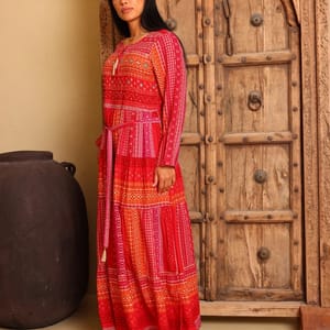 Ikkxa Yasmin Printed Embellished Detail Tie-Up Neck Tiered Maxi Dress IKKXA - Women's Jalabiyas 61