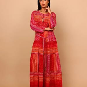 Ikkxa Yasmin Printed Embellished Detail Tie-Up Neck Tiered Maxi Dress IKKXA - Women's Jalabiyas 60