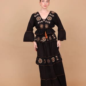 Ikkxa Zahra Embellished Long Sleeves Tiered Maxi Dress