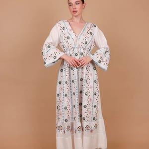 Ikkxa Lina Embroidered V-Neck Bell Sleeves Maxi Dress