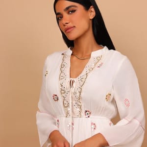 Ikkxa Rania Embellished V-Neck Bell Sleeves Tiered Maxi Dress IKKXA - Women's Maxi Dresses 12