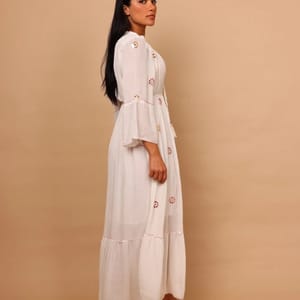 Ikkxa Rania Embellished V-Neck Bell Sleeves Tiered Maxi Dress IKKXA - Women's Maxi Dresses 13