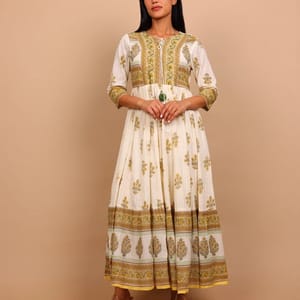 Darya Printed Tie-Up Neck Fit And Flare Ethnic Maxi Dress