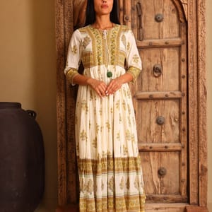 Darya Printed Tie-Up Neck Fit And Flare Ethnic Maxi Dress IKKXA - Women's Maxi Dresses 32
