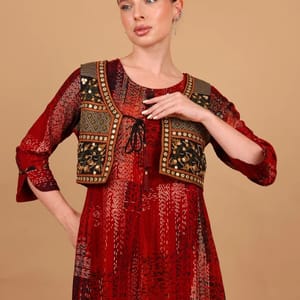 Ikkxa Farah Printed Embroidered Coat Detail Maxi Dress IKKXA - Women's Maxi Dresses 50