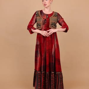 Ikkxa Farah Printed Embroidered Coat Detail Maxi Dress IKKXA - Women's Maxi Dresses 48