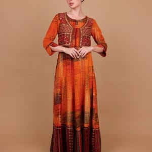 Ikkxa Farah Printed Embroidered Coat Detail Maxi Dress
