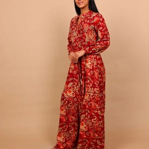 Ikkxa Azar Paisley Print Long Sleeves Tiered Maxi Dress