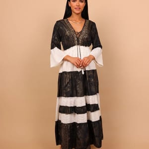 Ikkxa Roya Eyelet Tiered Maxi Dress with Embellishment
