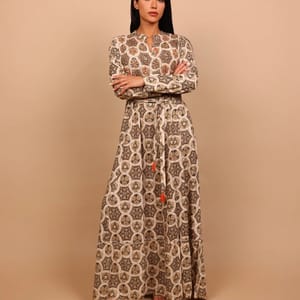 Ikkxa Nadia Mosaic Print Tiered Long Sleeves Maxi Dress