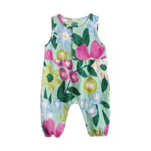 Floral Cotton Sleeveless Baby Girls Jumpsuits for Summer Wear