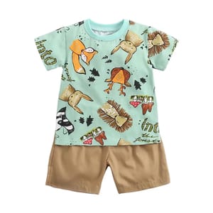 Cartoon Cotton Baby Boys Outfit Set with Top and Shorts