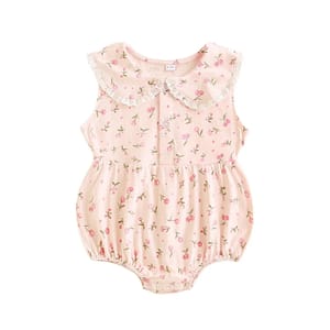 Floral Lace Cotton Sleeveless Baby Girls Bodysuit for Summer