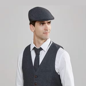 Men Wool Blend Flat Cap Herringbone Newsboy Cabbie Hat Voboom - Men's Caps 4