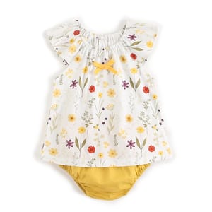 Floral Cotton Baby Girls Outfit Set with Tops and Bottoms