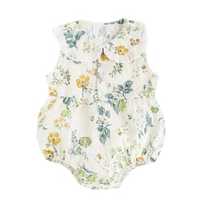 Floral Rayon Sleeveless Baby Girls Bodysuit with Peter Pan Collar