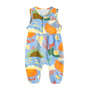 Floral Cotton Sleeveless Baby Girls Jumpsuit for Summer Holidays
