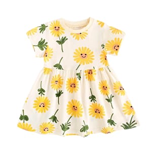 Sunflower Floral Cotton Summer Dress for Baby Girls Casual Wear