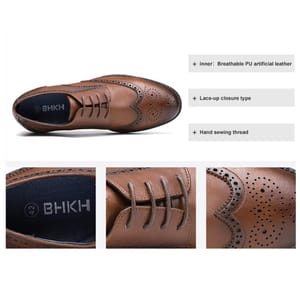 Men's Smart Dress Shoes Genuine Leather Lace Up Business Footwear Bhkh - Men's Formal Shoes 2