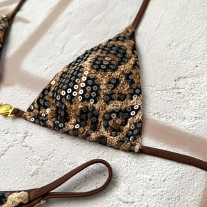 Women’s Leopard Print Halter Bikini Set Push Up High Waist