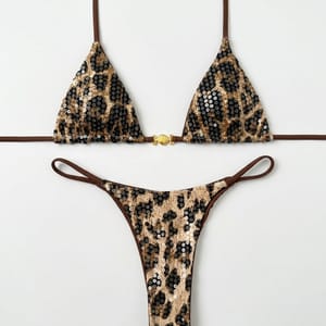 Women’s Leopard Print Halter Bikini Set Push Up High Waist