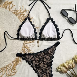Women’s Black Lace Bikini Set Ruffled Halter Push Up Swimwear Women’s Black Lace Bikini Set Ruffled Halter Push Up Swimwear