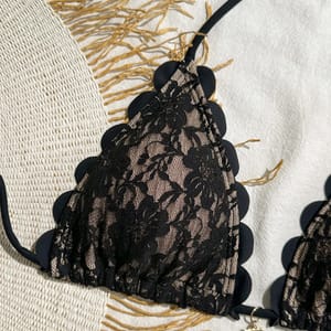 Women’s Black Lace Bikini Set Ruffled Halter Push Up Swimwear Women’s Black Lace Bikini Set Ruffled Halter Push Up Swimwear