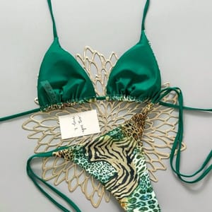 Women’s Leopard Print Halter Bikini Set Push Up Tie Side