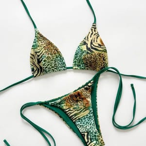 Women’s Leopard Print Halter Bikini Set Push Up Tie Side