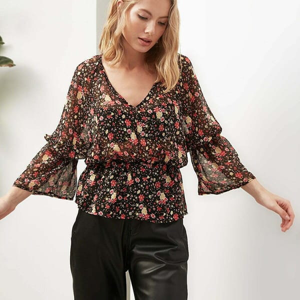 Printed Lace Detail Top